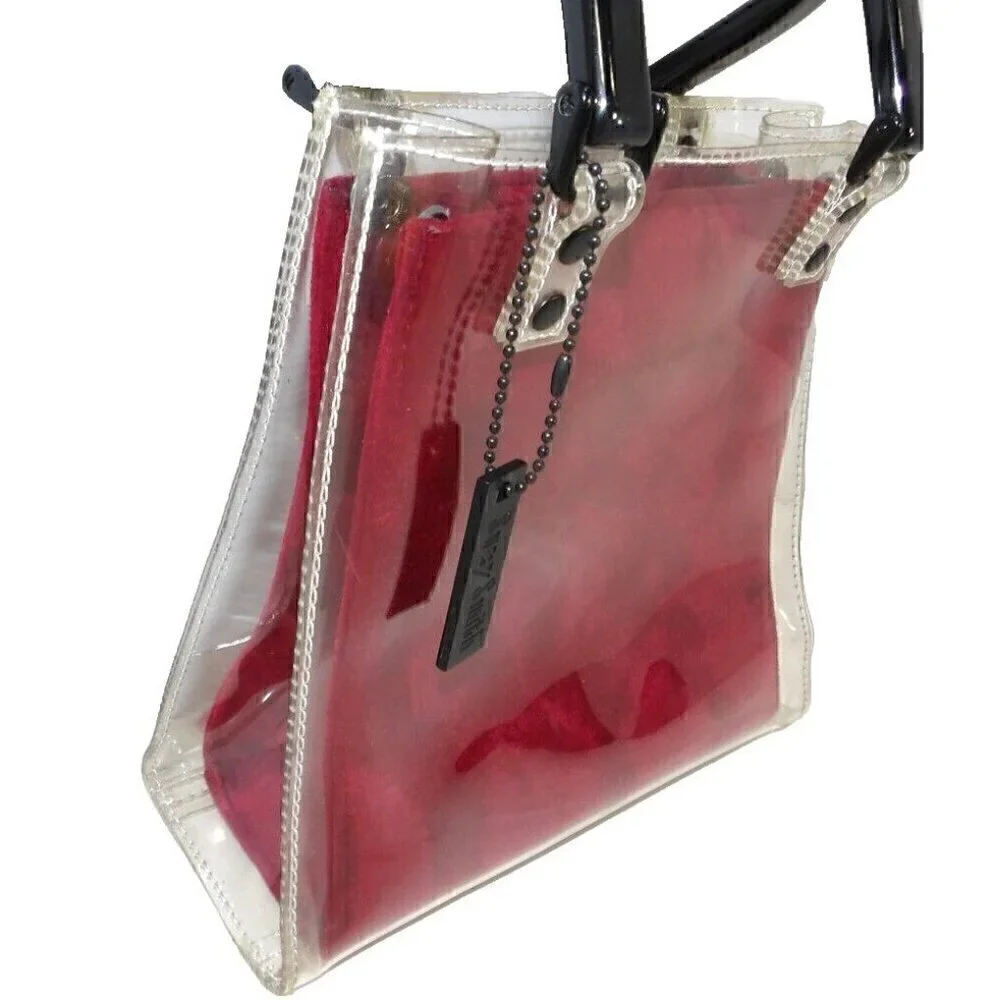 SUZY SMITH dark red fabric bag with clear plastic satchel, handbag, purse